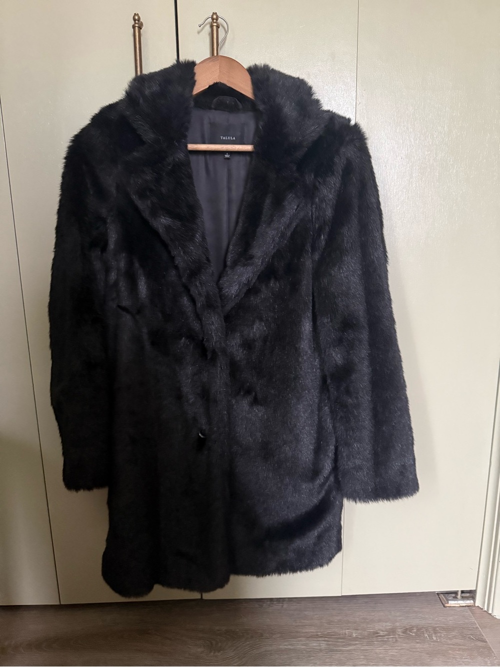 Talula Beckledge Black Faux Fur Coat Size S